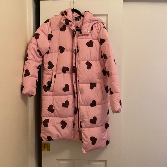 Wednesday’s Girl Pink Heart Mid-Length Puffer Jacket Size S - Picture 4 of 8